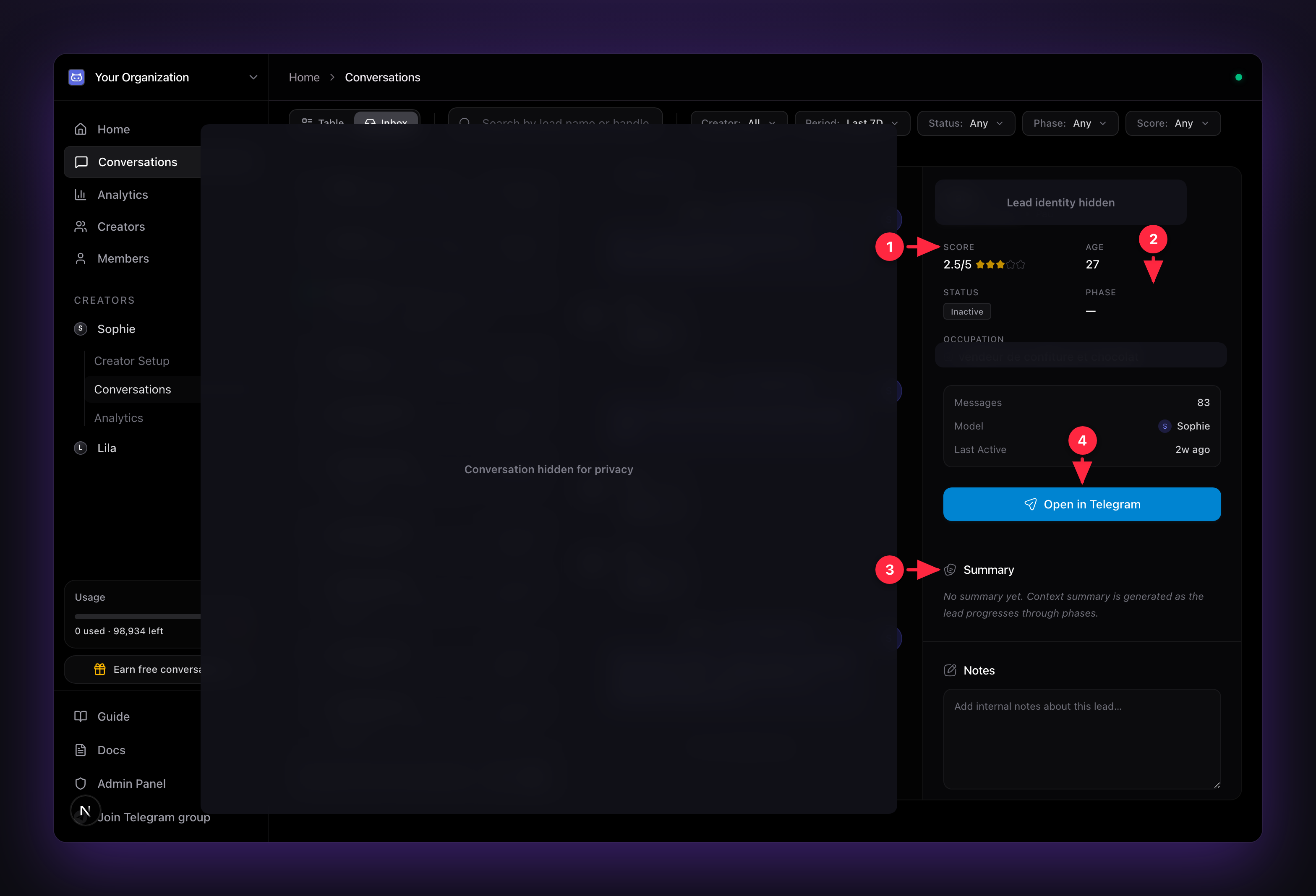 The individual conversation view